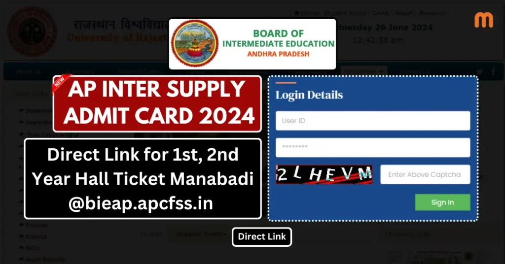 AP Inter Supply Admit Card 2024 – Direct Link for 1st, 2nd Year Hall Ticket Manabadi హాల్ టికెట్ @bieap.apcfss.in