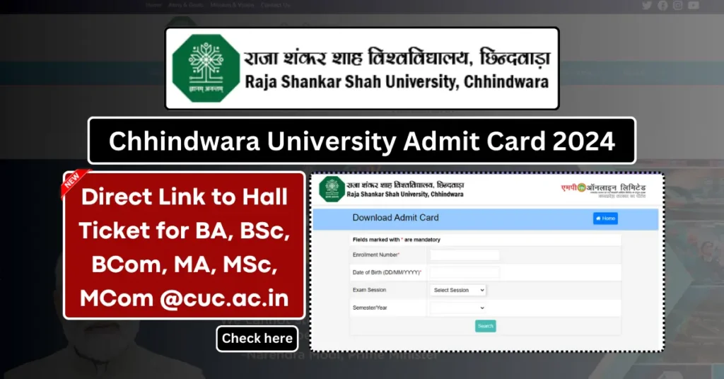 Chhindwara University Admit Card 2024 Hall Ticket for BA, BSc, BCom, MA, MSc, MCom @cuc.ac.in