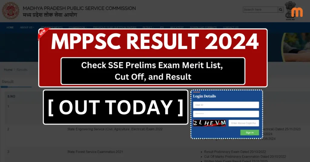 MPPSC Result 2024 [OUT Today] | Check SSE Prelims Exam Merit List, Cut Off, and Result Live Link
