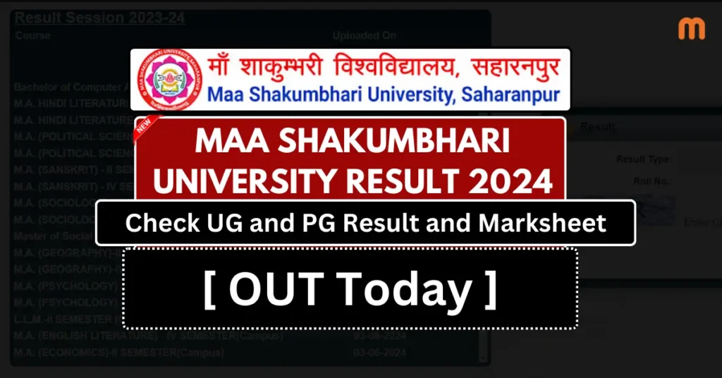 Maa Shakumbhari University Result 2024 @msuniversity.ac.in Direct Link to MSU UG and PG Result and Marksheet