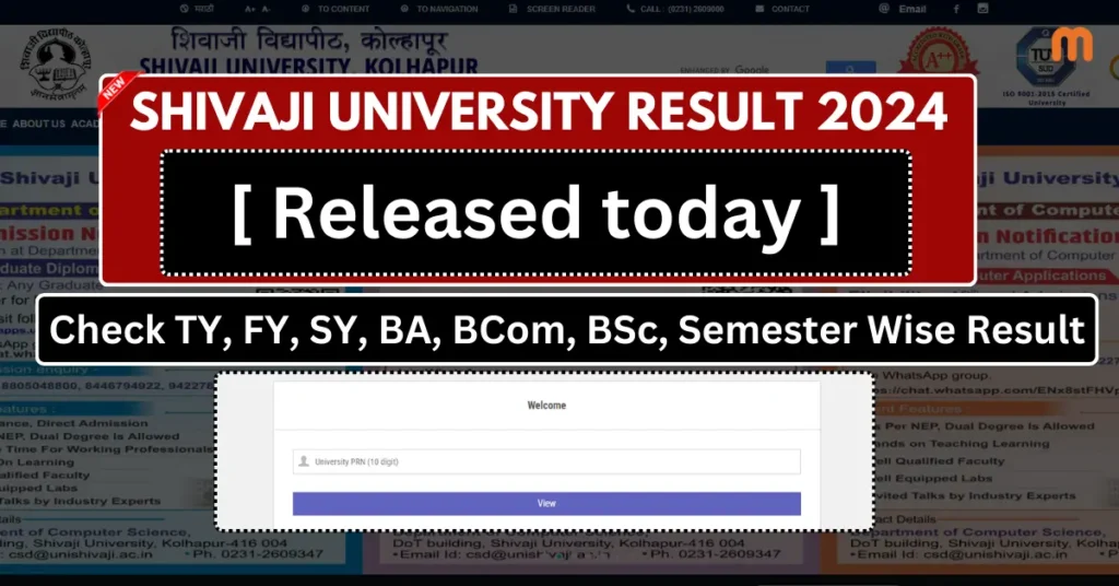 Shivaji University Result 2024 @unishivaji.ac.in Check TY, FY, SY, BA, BCom, BSc, Semester Wise Result
